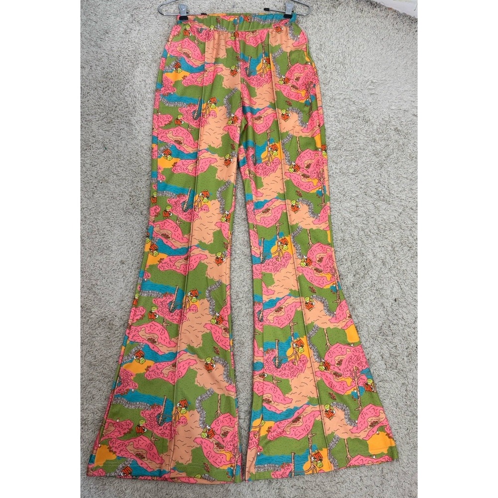 Unique Vintage High Rise Flare Pull On Pants Novelty Frog Print Size XS Costume